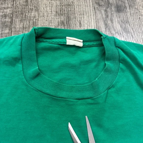Vintage Green Selvedge Pocket Blank T Shirt Single Stitch - Picture 7 of 8